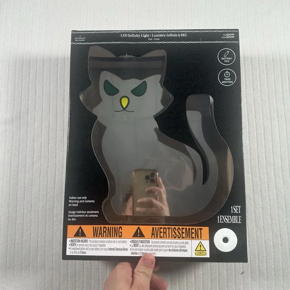 Ashland Halloween LED Infinity Mirror Black Cat Light – New in Box